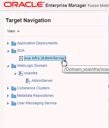 soa-infra node in the Target Navigation tree soa-infra node in the Target Navigation tree