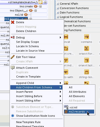 Add Children From Schema menu item Add Children From Schema menu item