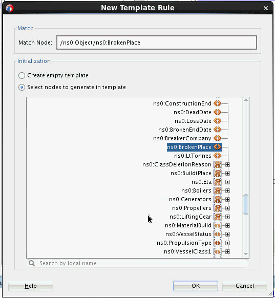 New Template Rule dialog New Template Rule dialog