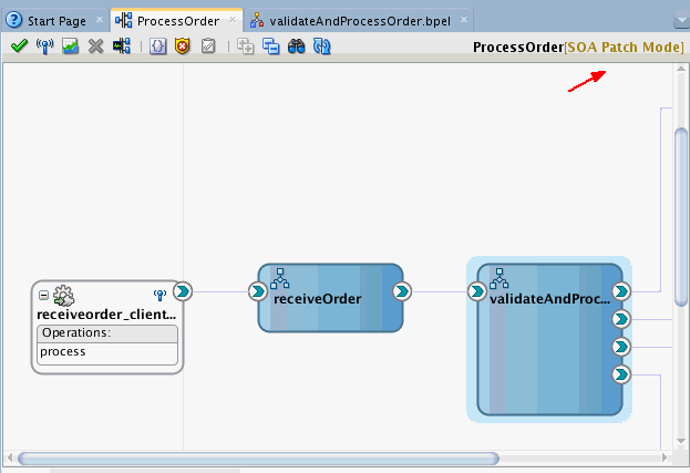 SOA Patch Mode appears on top right SOA Patch Mode appears on top right