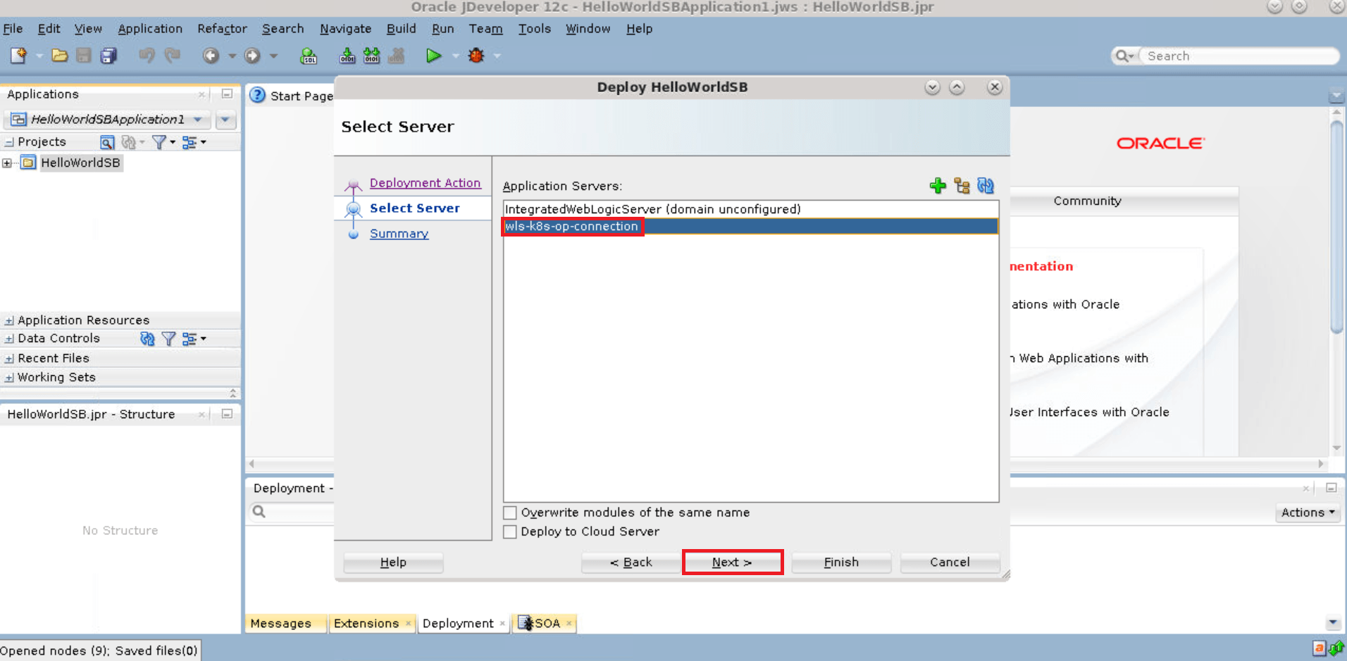 JDEV OSB Select Application Server JDEV OSB Select Application Server