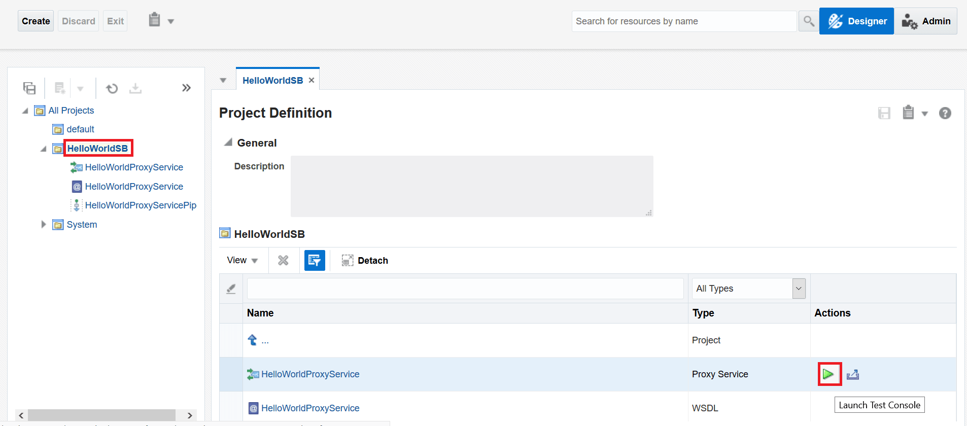 JDEV OSB servicebus launch test console JDEV OSB servicebus launch test console