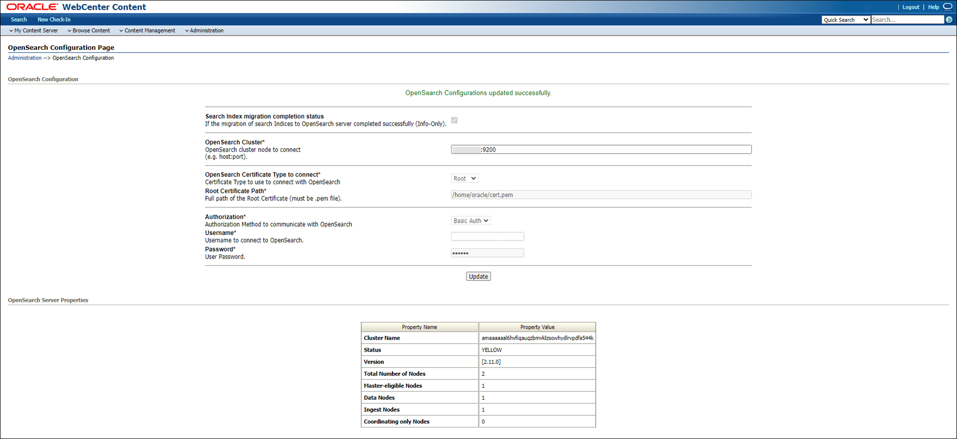 OpenSearch configuration details