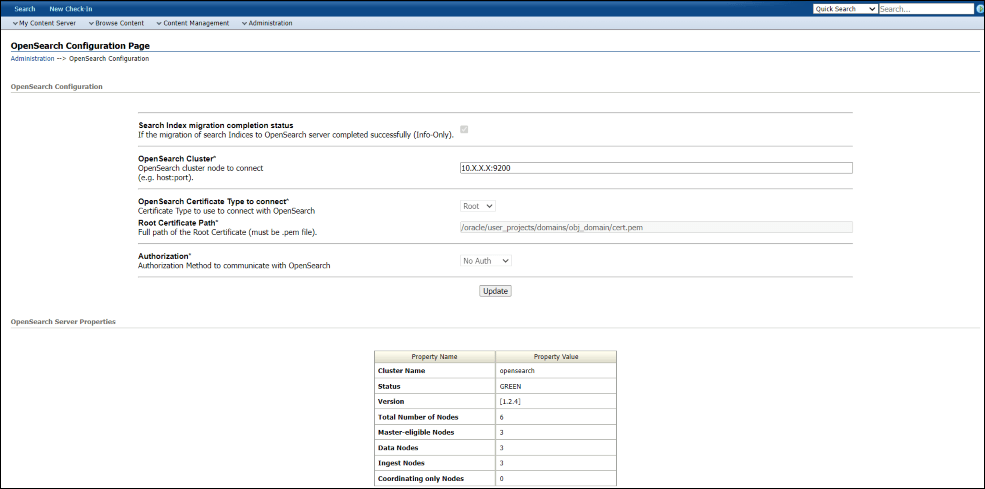 OpenSearch configuration details