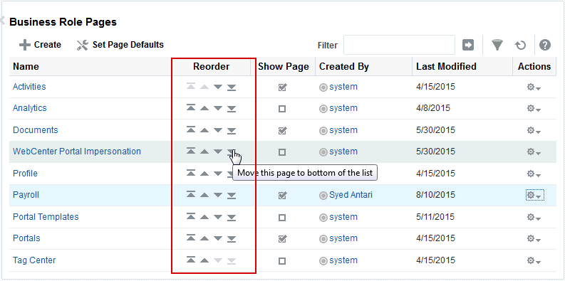 Reorder Icons on Business Role Pages