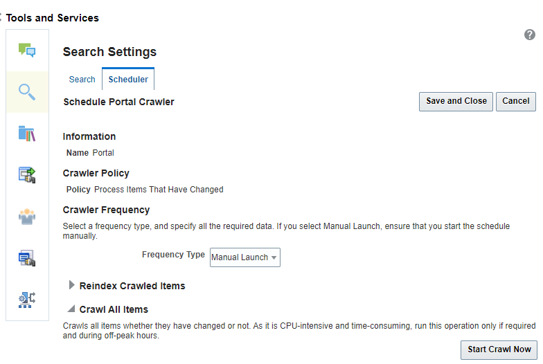 This image shows the Schedule Portal Crawler page.