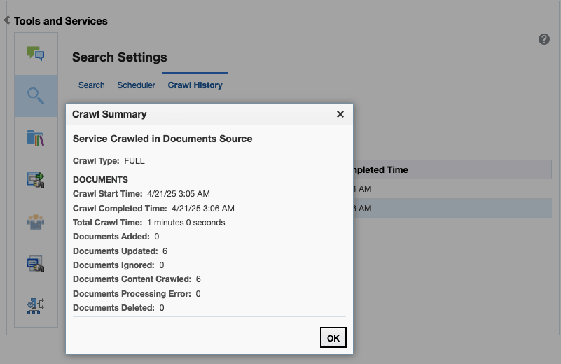 The figure shows the crawl summary for the Documents crawl source.