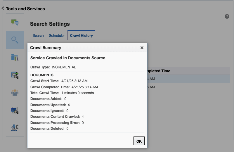 The figure shows the crawl summary for the Documents crawl source.