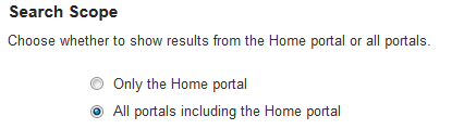 This figure shows the available search scope. In this example, All Portals option is selected.