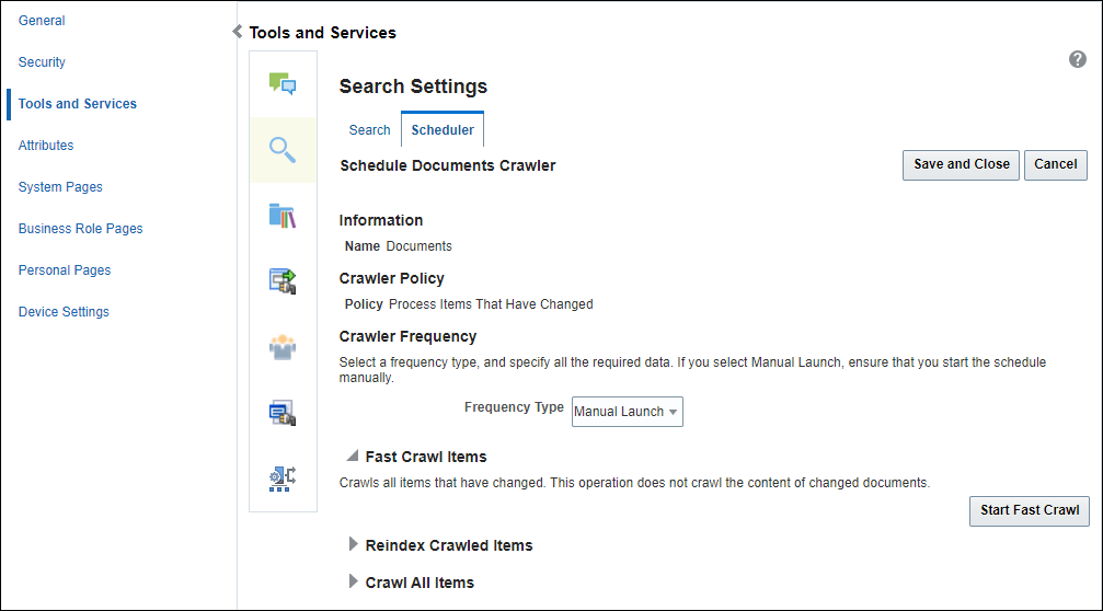 This image shows the Schedule Documents Crawler page.