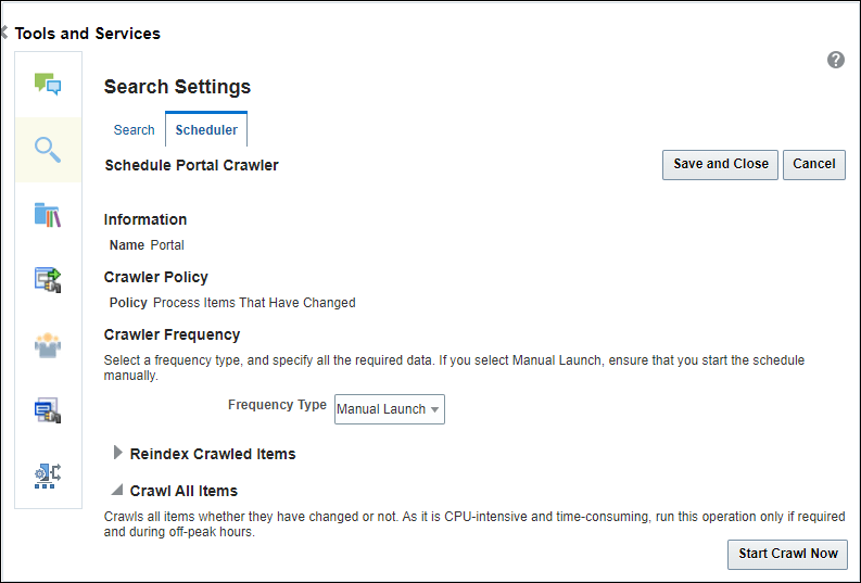 This image shows the Schedule Portal Crawler page.