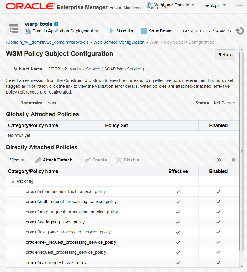 WSM Policy Subject Configuration Attaching policy to a Web Service