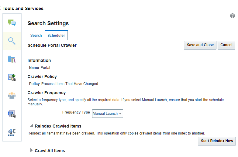 This image shows the Schedule Portal Crawler page.