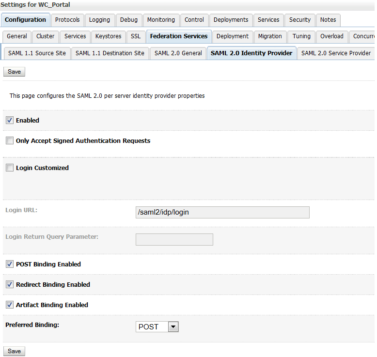 This image shows the SAML 2.0 Identity Provider tab