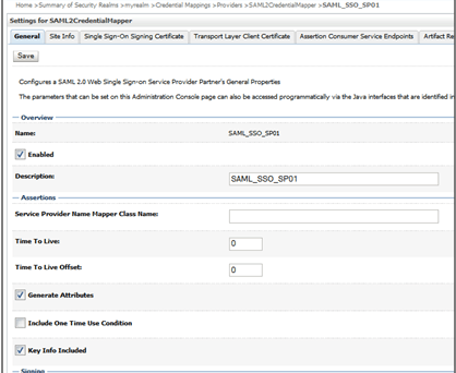 This image shows the Single Sign-on Service Provider Partner General tab