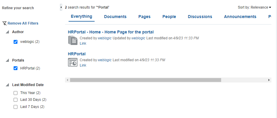 This image shows the saved search on a portal page.