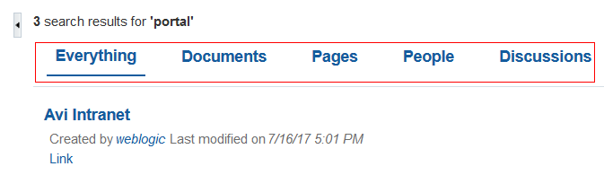 This screen shot shows the list for filtered search (Everything, Pages, People, Portals, Blogs ). This screen shot shows the list for filtered search (Everything, Pages, People, Portals, Blogs ).