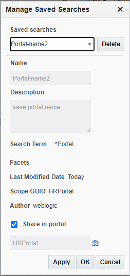 Manage Saved Searches dialog