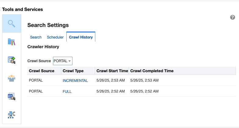 The figure shows the crawl history for the Portal crawl source.