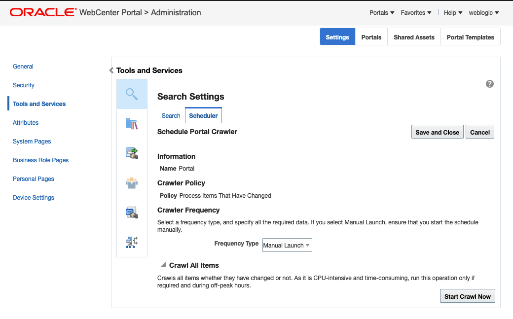 This image shows the Schedule Portal Crawler page.