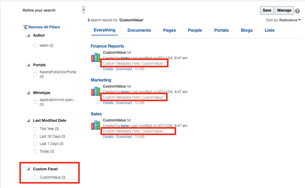 The figure shows a portal page with search results.