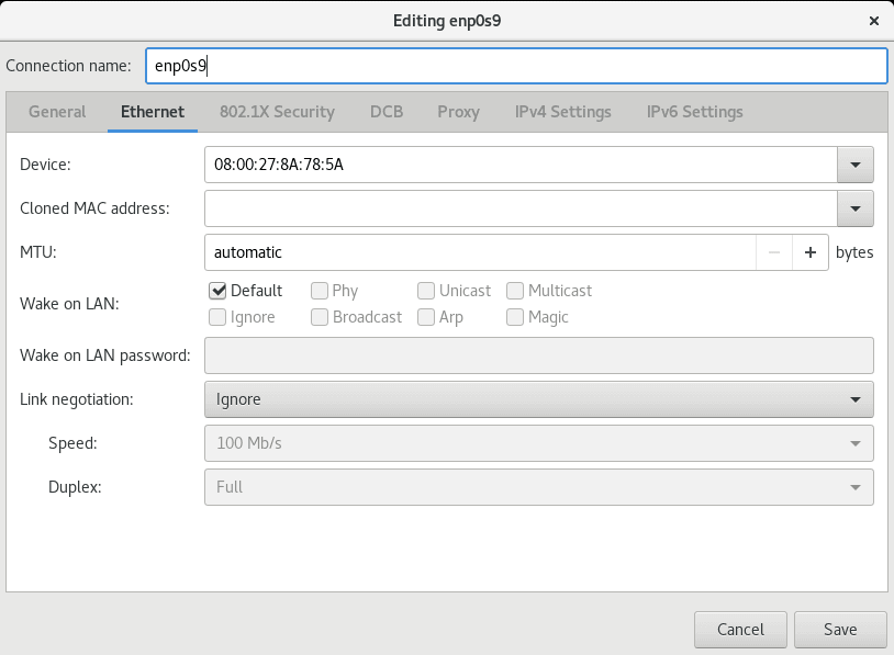 The figure shows the window for editing an interface. It consists of fields that are grouped on different window tabs, through which you can enter the necessary information to configure the interface.