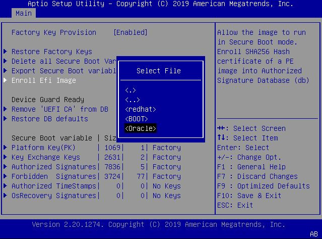 image:This figure shows the Select File dialog within the
                                        Enroll Efi Image settings Menu.