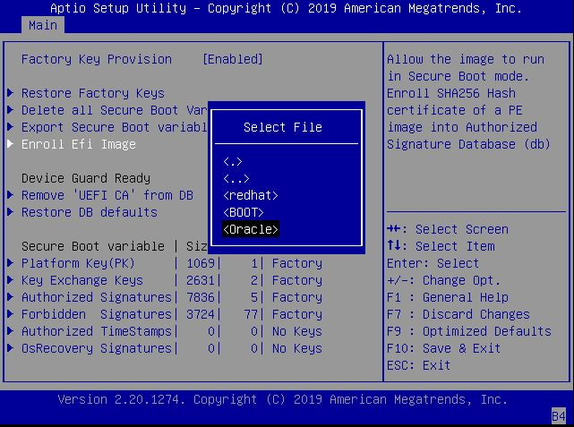 image:This figure shows the Select File dialog box on the                                         Enroll Efi Image settings Menu.