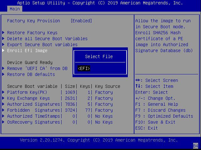 image:This figure shows the Select File dialog within the
                                        Enroll Efi Image settings Menu.
