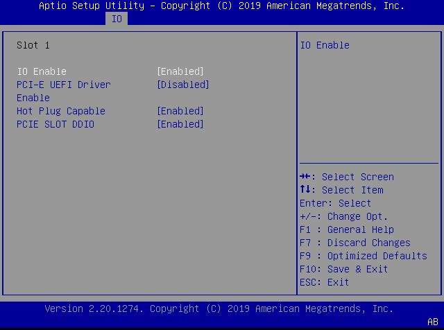 This figure shows the IO resource allocation screen within the IO Menu.