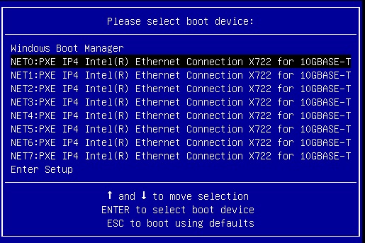 image:Graphic showing the Please Select Boot Device menu.