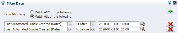 Sample filter dialog box using Last Automate Bundle Created