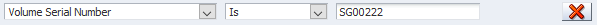 Filter criteria showing Volumn Serial Number, Is, S000222