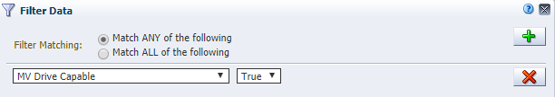 Filter Data dialog with Match ANY and MV Drive Capable, True