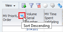 Sort Descending icon noted in column heading.
