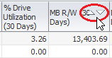 Cursor hovering over column heading to show sort arrows.