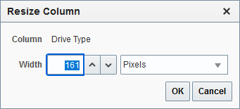 Sample resize columns dialog.