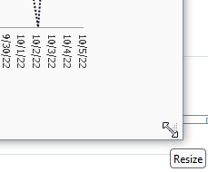 Corner of graph pane with Resize cursor shown.