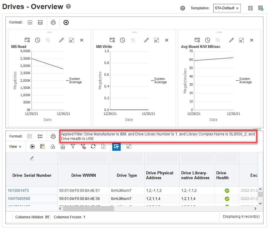 Table toolbar with applied filter noted.
