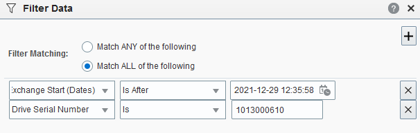 Sample Filter Data dialog