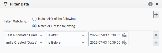 Sample filter dialog box using Last Automate Bundle Created