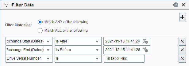 Sample Filter Data dialog