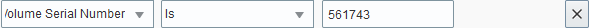 Filter criteria showing Volumn Serial Number, Is, 561743
