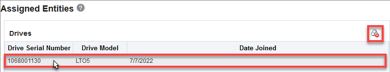 Assigned Entities table with row selected.