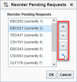 Sample Reorder Pending Requests dialog with arrows noted.