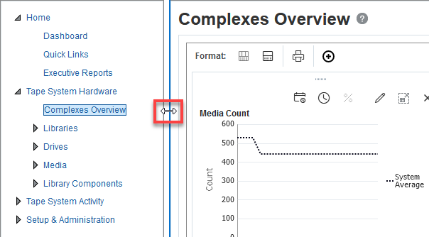 Overview screen with vertical resize control bar highlighted