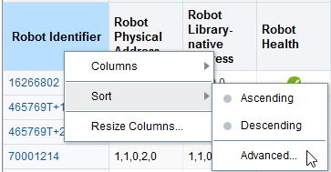 Right-click menu with Advanced Sort option selected