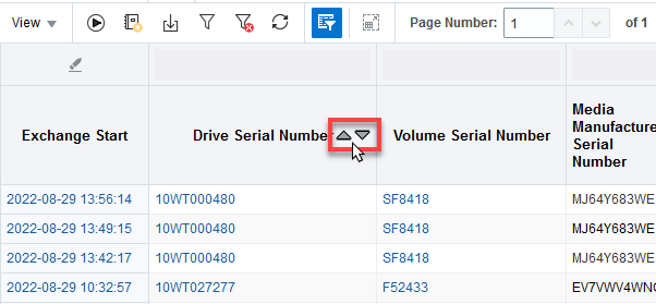 Cursor hovering over column heading to show sort arrows.