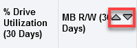 Cursor hovering over column heading to show sort arrows.