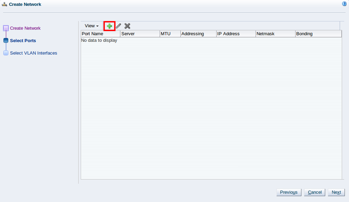This figure shows the Select Ports step where you add the ports to your network.